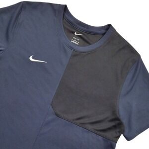 Nike Dri Fit Colorblock Short Sleeve Crewneck Shirt Navy Blue Black Men Large